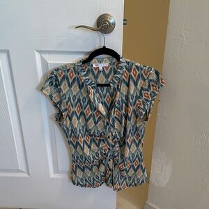 DR2 Blue and Orange Diamond Pattern Blouse